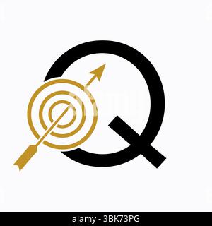 Target Logo On Letter Q Concept For Success Symbol. Business Goal Logo Design Stock Vector