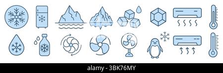 Air Conditioning, linear style icon set. Heating, ventilation and cooling systems for indoor climate control. Fans, vents and temperature regulation e Stock Vector