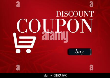 red gradient flat design banner is featuring white DISCOUNT COUPON cart icon and buy button Stock Photo
