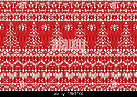 red knitting Christmas vector background snowflakes Stock Photo