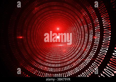 Shiny red binary code on black background Stock Photo
