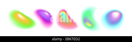 Vibrant gradient aura shapes collection - soft blurred colorful orbs with rainbow glow effects on white background for modern design, energy visualization or holographic artwork with light patterns. Stock Vector