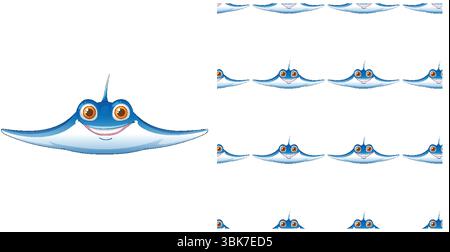 Cute stingray pattern with cheerful expressions Stock Vector