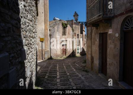 Erice, Sicily, Italy,  old town street paved with cobblestones Stock Photo