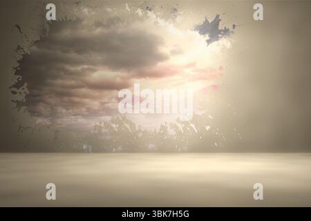 Splash on wall revealing bright sky Stock Photo