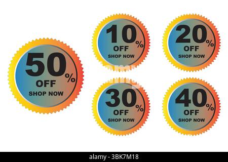 Multicolor Discount Sale Vector – 10% to 50% Off Editable Offer Bundle for Social Media, Buyers, and Online Promotions. Stock Vector
