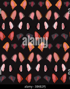 Vector seamless pattern with dog ears in cartoon style on dark background. Texture with ears of terrier, husky, beagle, dachshund for wallpaper Stock Vector