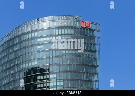 DB Logo on the top of Bahn Tower, German Railway (Deutsche Bahn