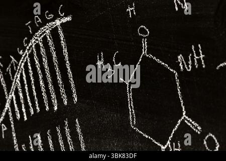 Dark black chalk board with DNA drawn on it. High quality photo Stock Photo
