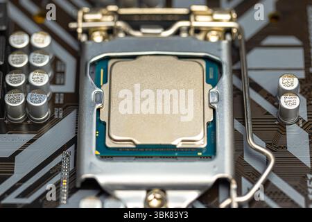 Central processing unit closeup computer part closeup. High quality photo Stock Photo