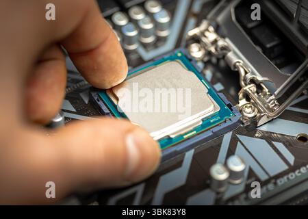Central processing unit closeup computer part closeup. High quality photo Stock Photo