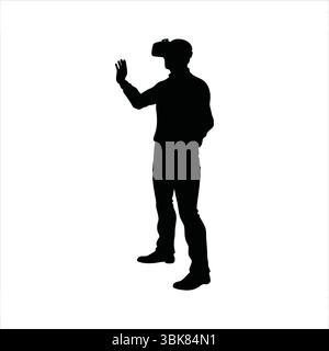 Person Using VR Headset Silhouette - Virtual Reality Experience Silhouette Vector Stock Vector