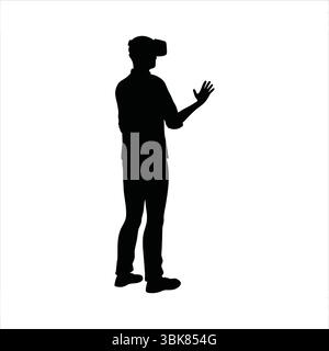 Person Using VR Headset Silhouette - Virtual Reality Experience Silhouette Vector Stock Vector