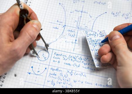 Math handwriting in notebook close up Stock Photo