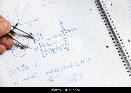 Math handwriting in notebook close up Stock Photo