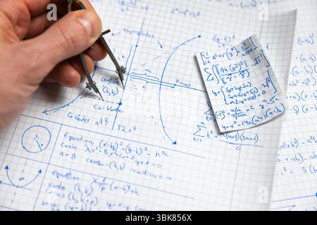 Math handwriting in notebook close up Stock Photo