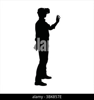 Person Using VR Headset Silhouette - Virtual Reality Experience Silhouette Vector Stock Vector