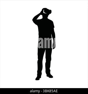 Person Using VR Headset Silhouette - Virtual Reality Experience Silhouette Vector Stock Vector