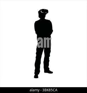 Person Using VR Headset Silhouette - Virtual Reality Experience Silhouette Vector Stock Vector