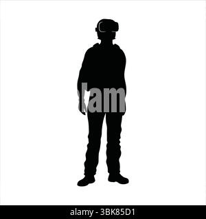 Person Using VR Headset Silhouette - Virtual Reality Experience Silhouette Vector Stock Vector