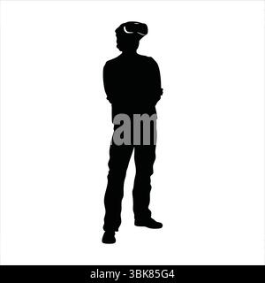 Person Using VR Headset Silhouette - Virtual Reality Experience Silhouette Vector Stock Vector