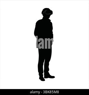Person Using VR Headset Silhouette - Virtual Reality Experience Silhouette Vector Stock Vector
