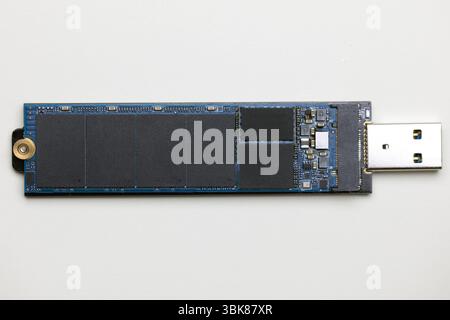 Solid state drive against white background closeup Stock Photo