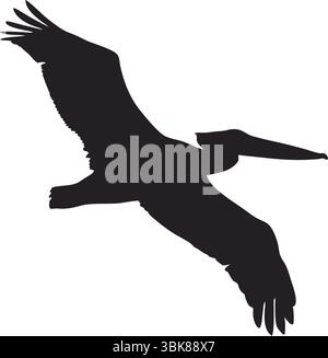 Stork and Pelican Silhouette Vector, Black Bird Clipart, Standing and Flying Animal Art, Nature Wildlife Illustration, Simple Outline, Elegant Design Stock Vector