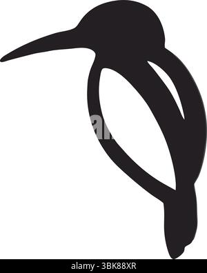 Bird Silhouette Vector, Black Kingfisher Clipart, Isolated Animal Art, Simple Outline, Nature Wildlife, Perched Pose, Minimal Design, Elegant Logo Stock Vector