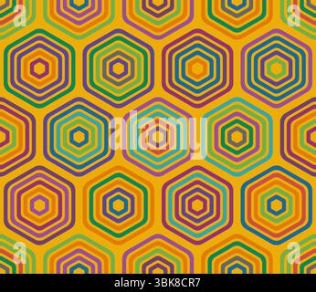 Geometric template background. Bold rounded stacked hexagons mosaic pattern. Large hexagons. Multiple tones color palette. Seamless pattern. Stock Vector