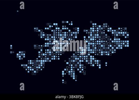 Falkland Islands, shape of the country build of colored cells. Digital style map of the Falkland Islands on dark background. Small size square blocks. Stock Vector