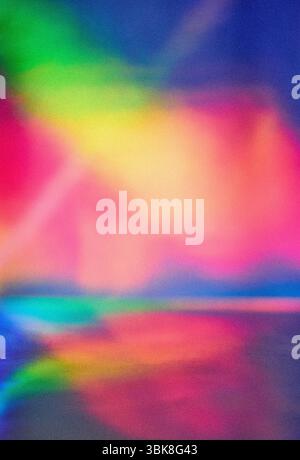 abstract colorful neon lights background, film grain added, selective focus Stock Photo