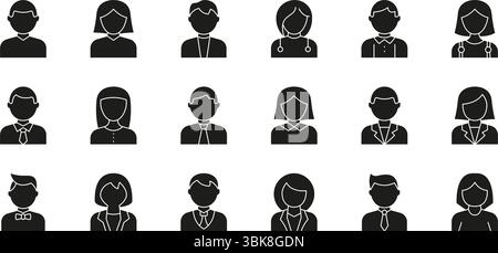 Professional Avatar Silhouette Icon Set. Business And Office Worker Profile Symbols Collection. Corporate Identity And Team Representation. Isolated Stock Vector