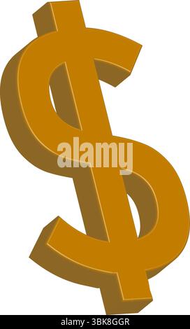 Golden 3D Dollar Sign Icon - US Currency & Finance Stock Vector