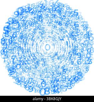 Digital data array, Abstract Concentric circles of Digits Swirling in Digital Pattern. spiral of numbers, abstract math background, big data concept Stock Vector