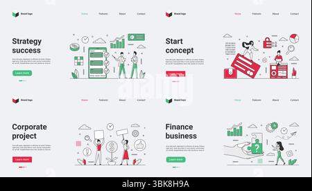 Modern web templates that effectively showcase various aspects of business strategy, finance, corporate projects, and concepts related to success in todays competitive market environment Stock Vector