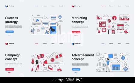 This collection includes web templates highlighting success strategies, marketing ideas, campaign concepts, and ads, all enriched with analytics for improved understanding and application Stock Vector