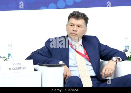 Saint Petersburg, Russia. 18th June, 2025. Vitaly Maksimov, Managing Director, Transproekt Group during the Small Business in Cities: Dialogue on Mutual Development. Role, Problems, and Prospects session of the XXVIII St. Petersburg International Economic Forum at the Expoforum Convention and Exhibition Center in St. Petersburg. Credit: SOPA Images Limited/Ģ����ý Live News Stock Photo