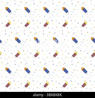 Firecracker Seamless pattern. Vector graphic line ink illustration.. Cartoon illustration Silhouette sign for logo, print, comics, fashion, pop art, b Stock Vector