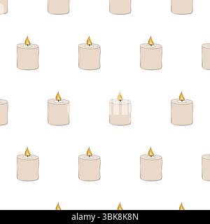 Aroma Candle Seamless pattern. Vector graphic line ink illustration. Cozy abstract background. Aromatherapy, relaxation and good mood. Design for pack Stock Vector