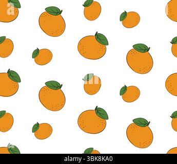 Orange tanderin citrus fruit Seamless pattern. Vector graphic line ink illustration. Vector Illustration for print fabric or wallpaper Banner, poster, Stock Vector
