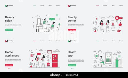 This vibrant vector illustration set features designs for beauty salons, wellness centers, home appliances, and health apps, ideal for modern wellness and beauty marketing campaigns Stock Vector