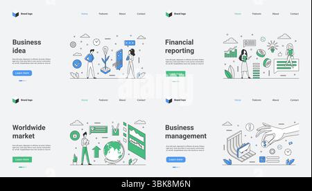 This business idea emphasizes financial reporting, market analysis, and management strategies with a modern design, utilizing vector illustrations for clear and professional presentations Stock Vector