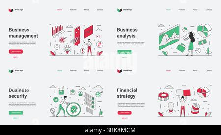 Business management involves analysis, strategic development, security, and financial advantages essential for corporate websites, presentations, and effective marketing strategies Stock Vector