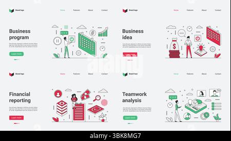 This program showcases innovative ideas, financial reporting, and teamwork analysis for startups and enterprises, presented with a modern aesthetic and engaging vector illustrations Stock Vector