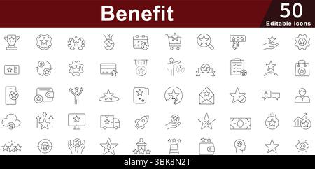 Benefit Rewards Icon Set - 50 Editable Employee Benefits Icons for HR, Incentives and Corporate Perks Vector Collection Stock Vector