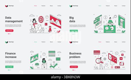 This web template includes tools for data management, big data processing, financial analytics, problemsolving techniques, and engaging visuals to attract and retain audience attention Stock Vector