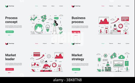 Vivid illustrations emphasize key business processes, market strategies, and leadership techniques, boosting projects and presentations while improving audience engagement and understanding Stock Vector