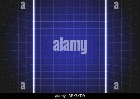 Futuristic Grid Background with Glowing vertical Light and Dark Blue Gradient, Ideal for technology, sci fi or digital presentation themes, vector ill Stock Vector
