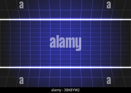 Futuristic Grid Background with Glowing Horizontal Light and Dark Blue Gradient, Ideal for technology, sci fi or digital presentation themes, vector i Stock Vector